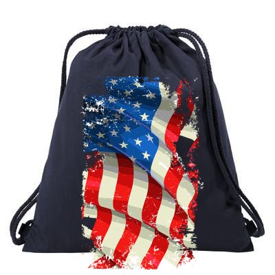 USA Distressed Waving American Flag Drawstring Bag