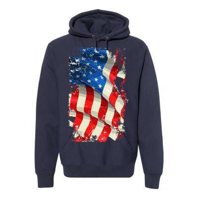 USA Distressed Waving American Flag Premium Hoodie