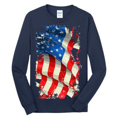 USA Distressed Waving American Flag Tall Long Sleeve T-Shirt