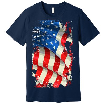 USA Distressed Waving American Flag Premium T-Shirt