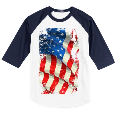 USA Distressed Waving American Flag Baseball Sleeve Shirt