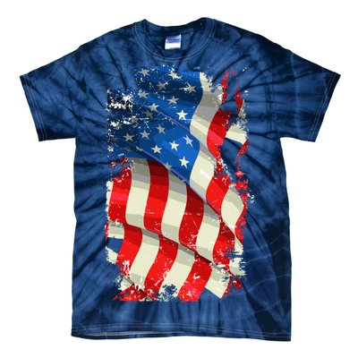 USA Distressed Waving American Flag Tie-Dye T-Shirt