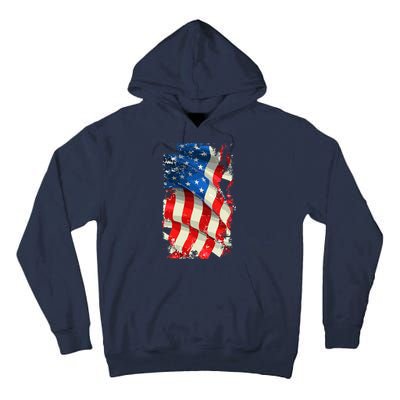 USA Distressed Waving American Flag Tall Hoodie