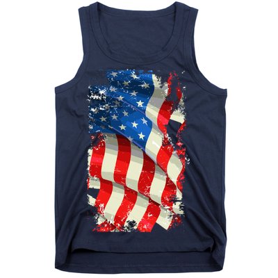 USA Distressed Waving American Flag Tank Top