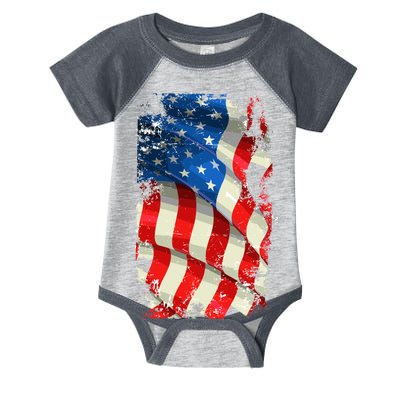 USA Distressed Waving American Flag Infant Baby Jersey Bodysuit