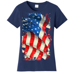 USA Distressed Waving American Flag Women's T-Shirt