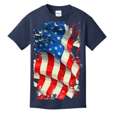 USA Distressed Waving American Flag Kids T-Shirt