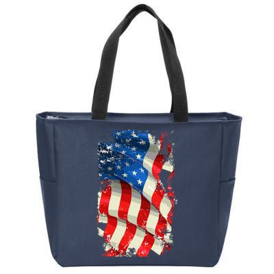 USA Distressed Waving American Flag Zip Tote Bag