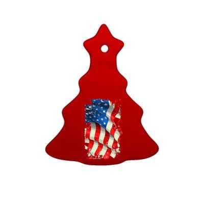 USA Distressed Waving American Flag Ceramic Tree Ornament