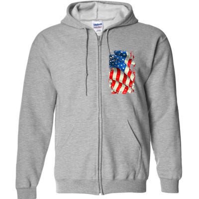 USA Distressed Waving American Flag Full Zip Hoodie