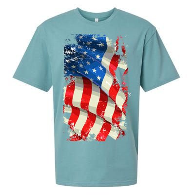 USA Distressed Waving American Flag Sueded Cloud Jersey T-Shirt