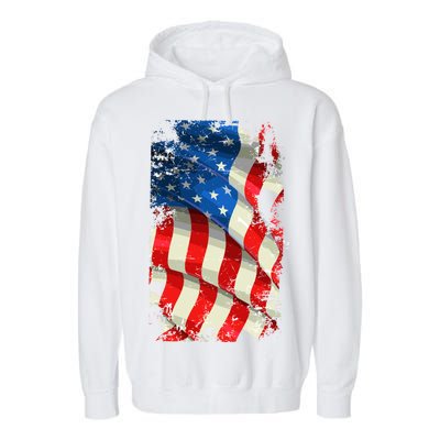 USA Distressed Waving American Flag Garment-Dyed Fleece Hoodie