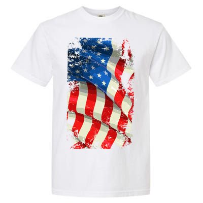 USA Distressed Waving American Flag Garment-Dyed Heavyweight T-Shirt