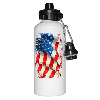 USA Distressed Waving American Flag Aluminum Water Bottle