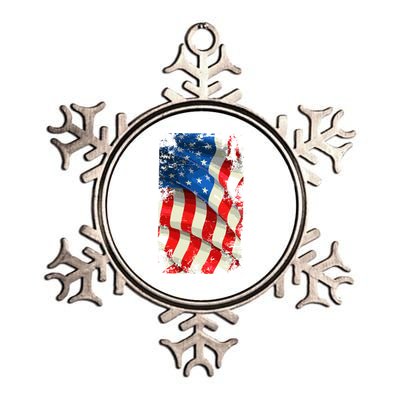 USA Distressed Waving American Flag Metallic Star Ornament