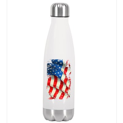 USA Distressed Waving American Flag Stainless Steel Insulated Water Bottle