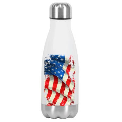 USA Distressed Waving American Flag Stainless Steel Insulated Water Bottle