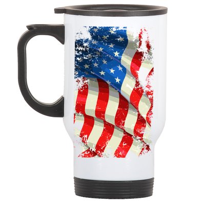 USA Distressed Waving American Flag Stainless Steel Travel Mug