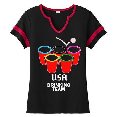 USA Drinking Team Beer Pong Ladies Halftime Notch Neck Tee