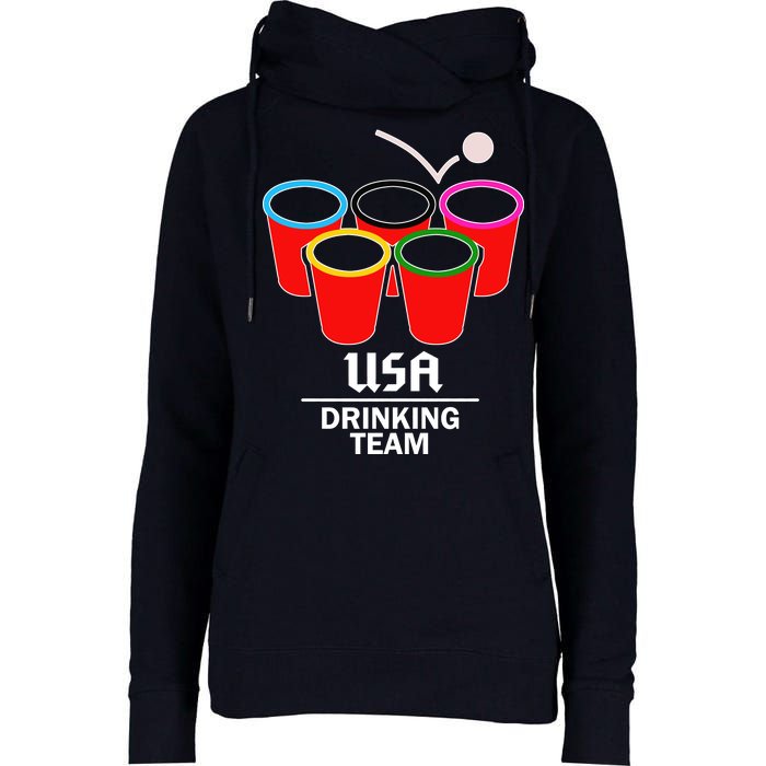 USA Drinking Team Beer Pong Womens Funnel Neck Pullover Hood