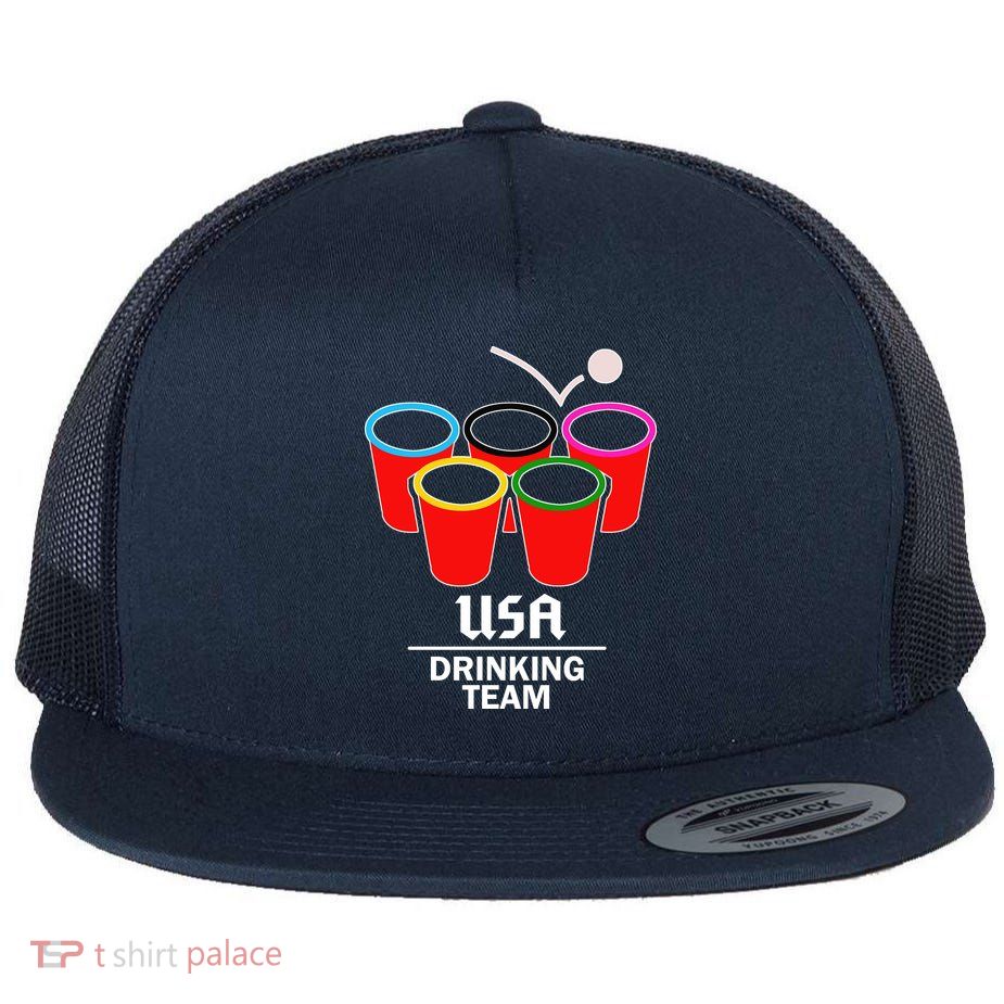 USA Drinking Team Beer Pong Flat Bill Trucker Hat