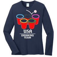 USA Drinking Team Beer Pong Ladies Long Sleeve Shirt