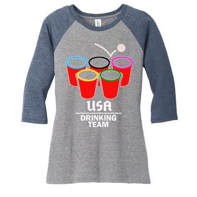 USA Drinking Team Beer Pong Women's Tri-Blend 3/4-Sleeve Raglan Shirt