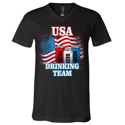 USA Drinking Team Flag V-Neck T-Shirt