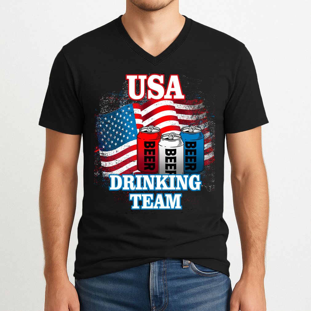 USA Drinking Team Flag V-Neck T-Shirt