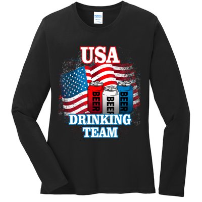 USA Drinking Team Flag Ladies Long Sleeve Shirt