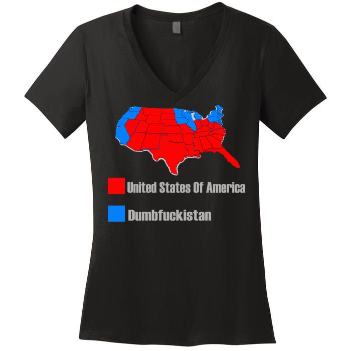 USA DUMBFUCKISTAN ELECTION MAP - Republicans Trump Women's V-Neck T-Shirt