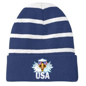 USA Eagle & Shield Striped Beanie with Solid Band