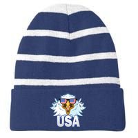 USA Eagle & Shield Striped Beanie with Solid Band