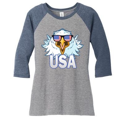 USA Eagle & Shield Women's Tri-Blend 3/4-Sleeve Raglan Shirt