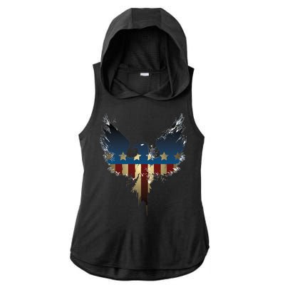 USA Eagle American Flag Grunge Ladies PosiCharge Tri-Blend Wicking Draft Hoodie Tank