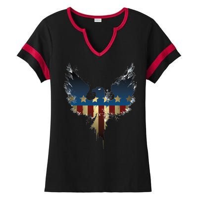 USA Eagle American Flag Grunge Ladies Halftime Notch Neck Tee