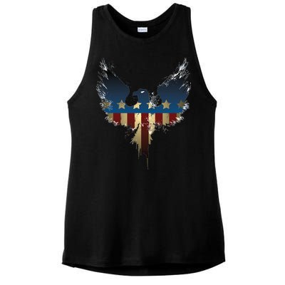 USA Eagle American Flag Grunge Ladies PosiCharge Tri-Blend Wicking Tank