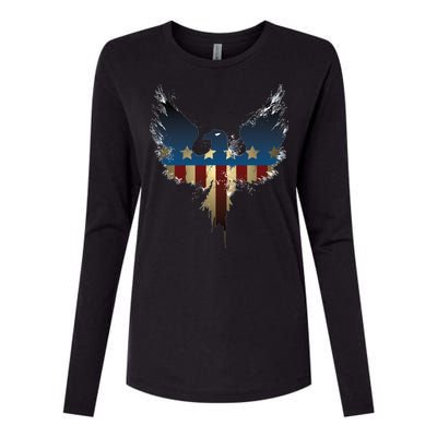 USA Eagle American Flag Grunge Womens Cotton Relaxed Long Sleeve T-Shirt