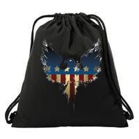 USA Eagle American Flag Grunge Drawstring Bag