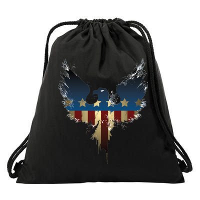 USA Eagle American Flag Grunge Drawstring Bag