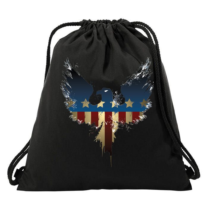 USA Eagle American Flag Grunge Drawstring Bag