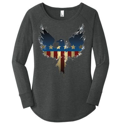 USA Eagle American Flag Grunge Women's Perfect Tri Tunic Long Sleeve Shirt