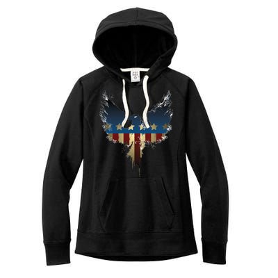 USA Eagle American Flag Grunge Women's Fleece Hoodie