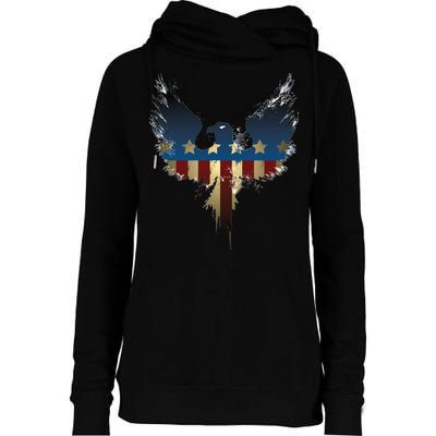 USA Eagle American Flag Grunge Womens Funnel Neck Pullover Hood