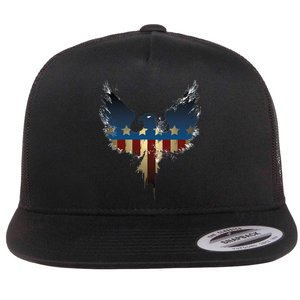 USA Eagle American Flag Grunge Flat Bill Trucker Hat