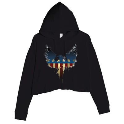 USA Eagle American Flag Grunge Crop Fleece Hoodie