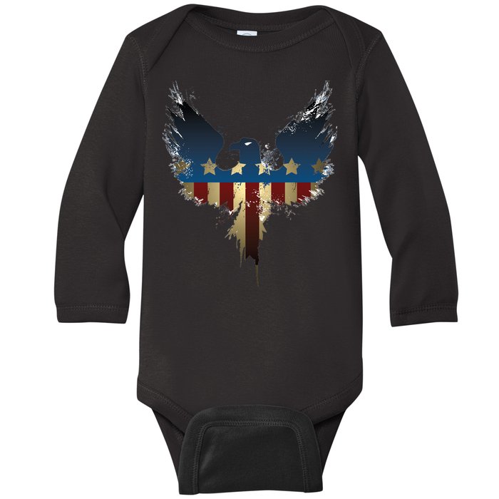 USA Eagle American Flag Grunge Baby Long Sleeve Bodysuit