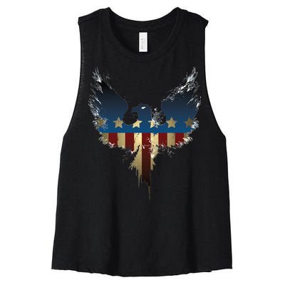 USA Eagle American Flag Grunge Women's Racerback Cropped Tank