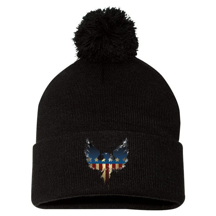 USA Eagle American Flag Grunge Pom Pom 12in Knit Beanie