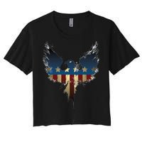 USA Eagle American Flag Grunge Women's Crop Top Tee